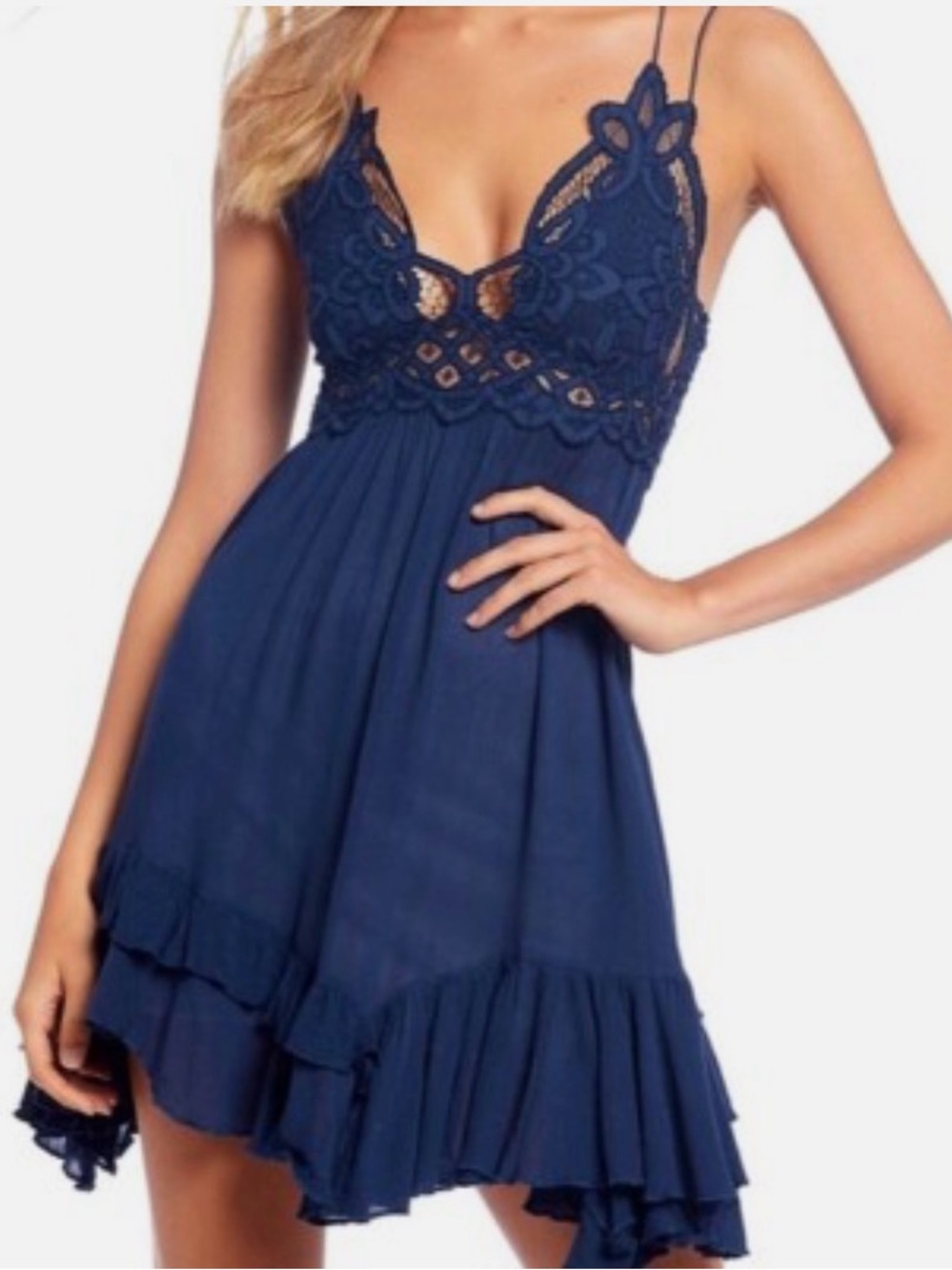 Free People One Intimately Adella Spaghetti Strap Slip Dress, Navy